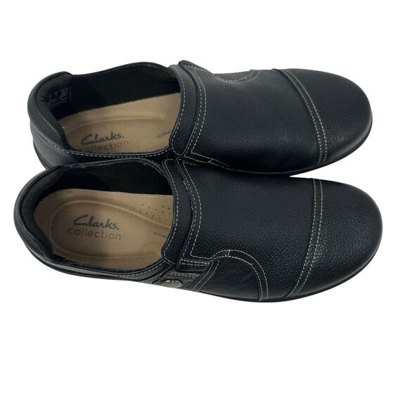 Clarks Collection Black Leather Pebbled Slip On Loafers Size NWOT - Picture 3 of 5